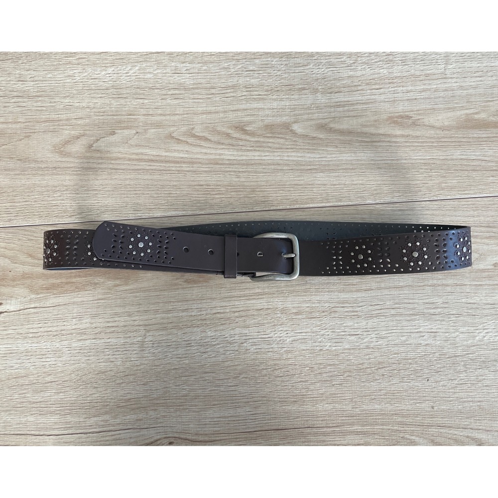 Y2K Stud Flower Belt Womens Large Brown Western Rocker Cowgirlcore Festival - Picture 2 of 8